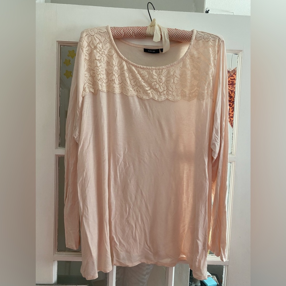Apt 9. 2 XL women’s top. Pale pale pink. Beautiful lace neck.